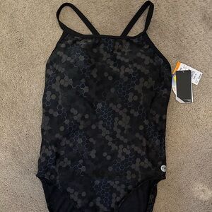 TYR Black and Blue Hexagon One Piece Swimsuit